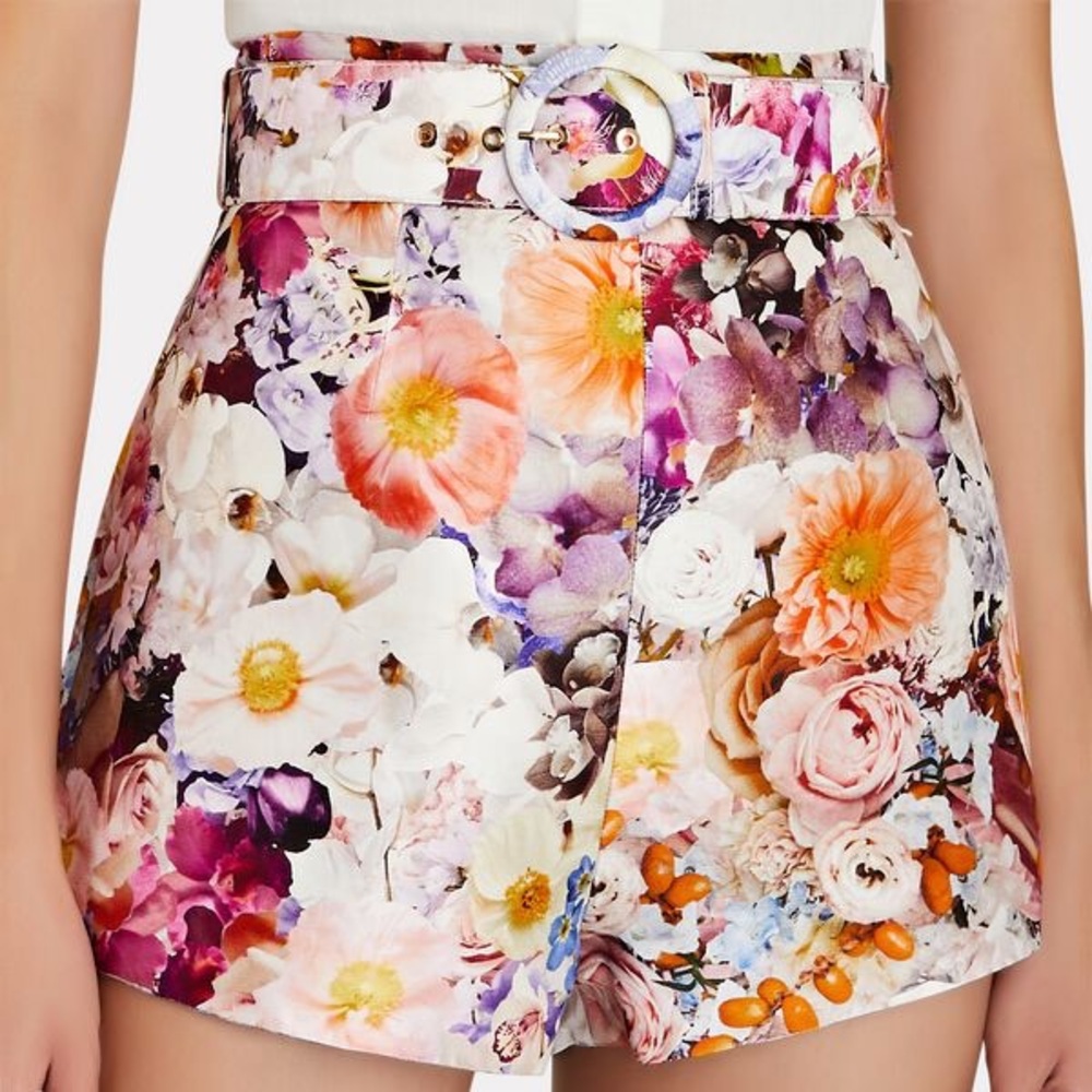 NEW Sold Out Zimmermann Prima High-Waist Floral Silk Belted Shorts Size 4